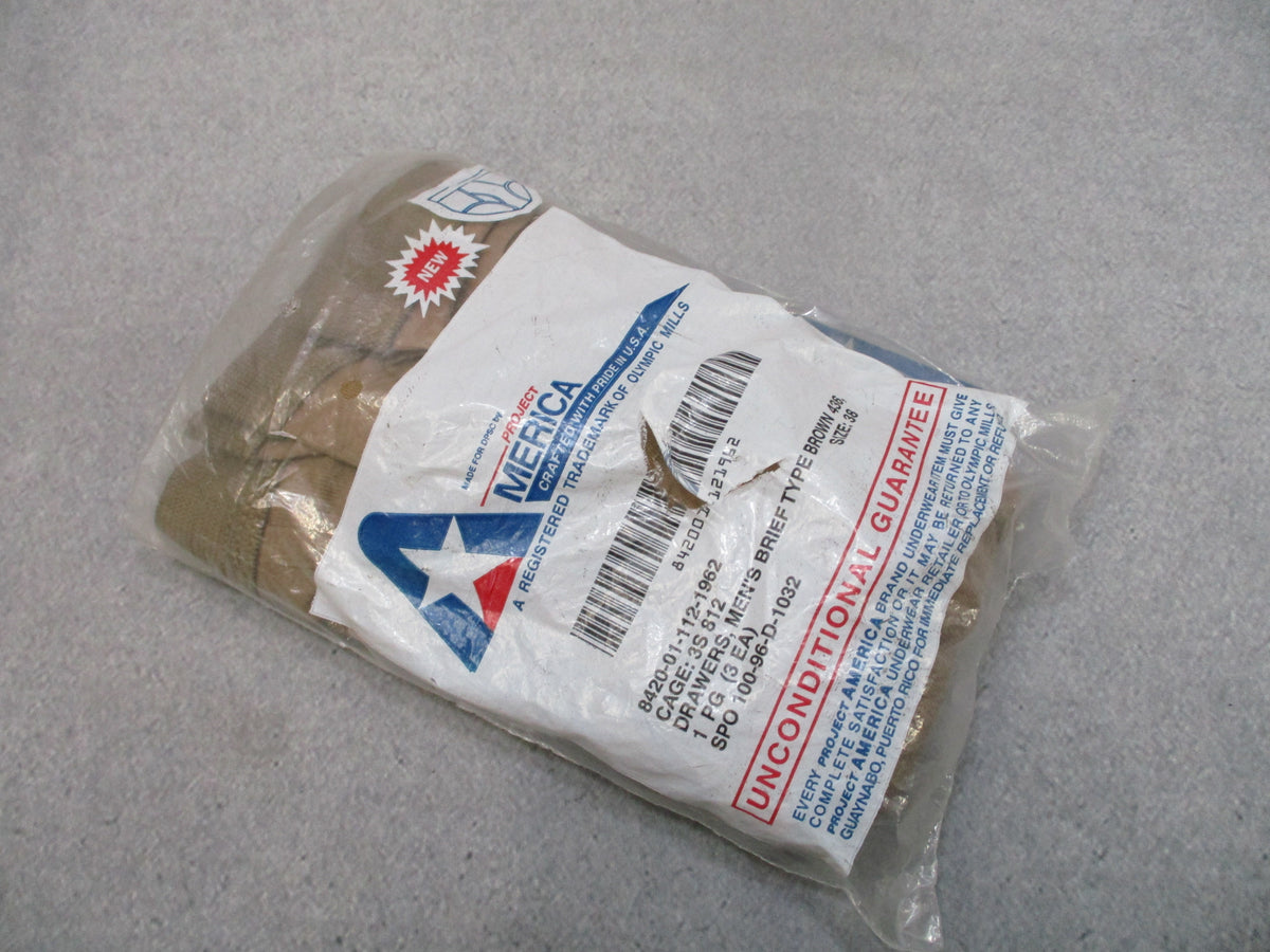 USGI Project America Brown Cotton Briefs Underwear Size 38 3 Pack USA NOS