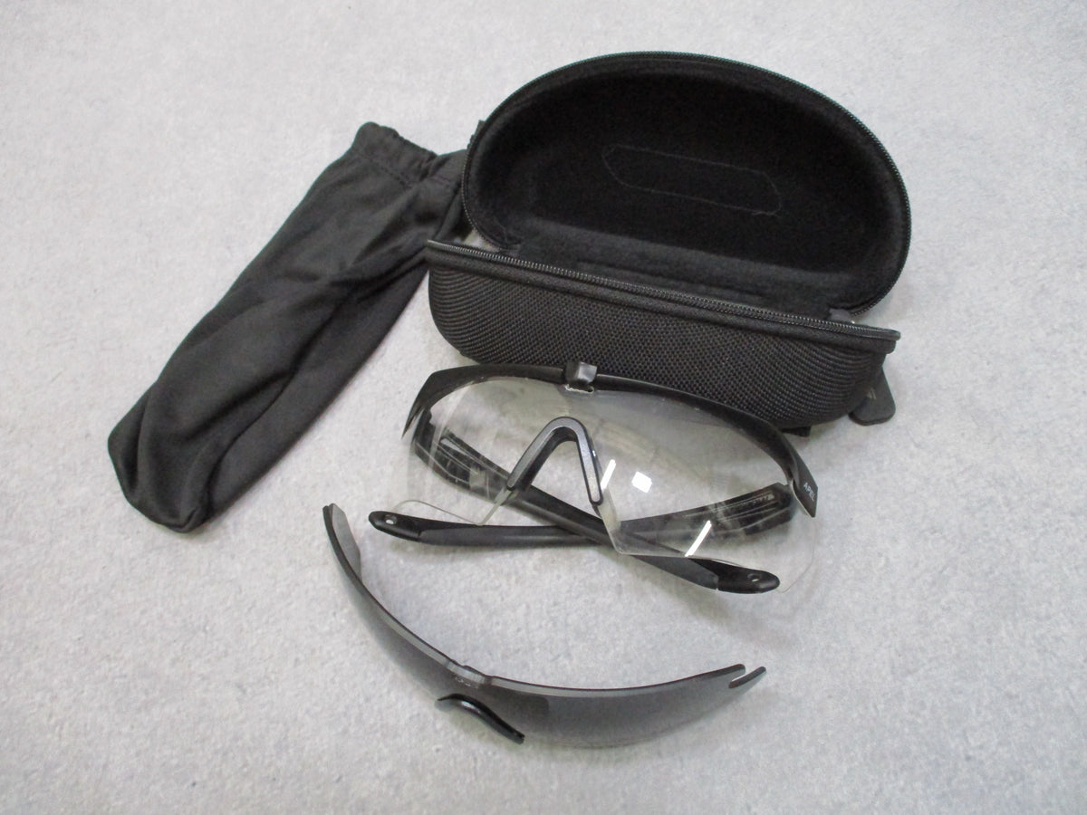ESS Crossbow Black Safety Glasses Clear Smoke Lenses Hard Case Pouch Used