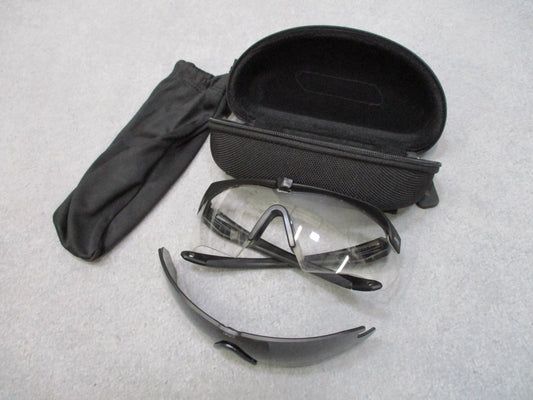 ESS Crossbow Black Safety Glasses Clear Smoke Lenses Hard Case Pouch Used