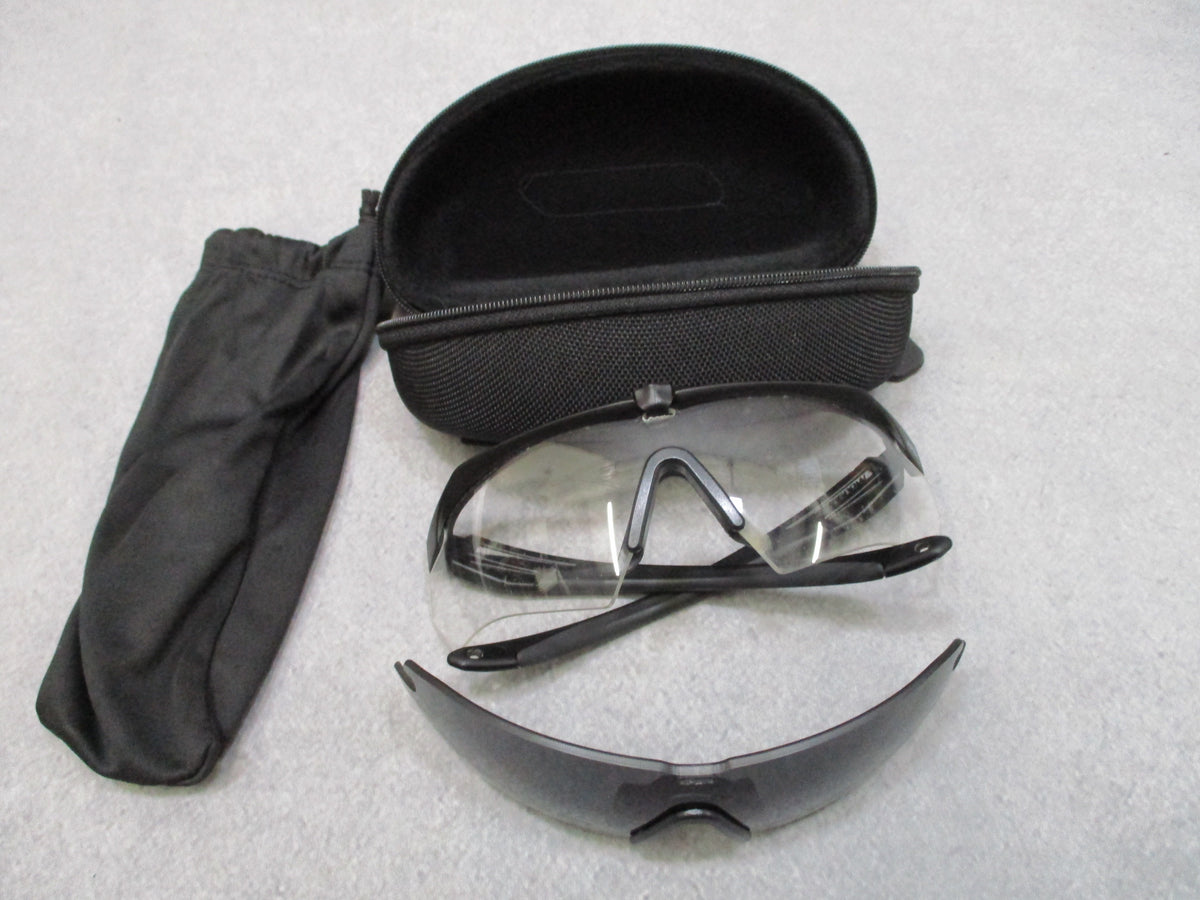 ESS Crossbow Black Safety Glasses Clear Smoke Lenses Hard Case Pouch Used