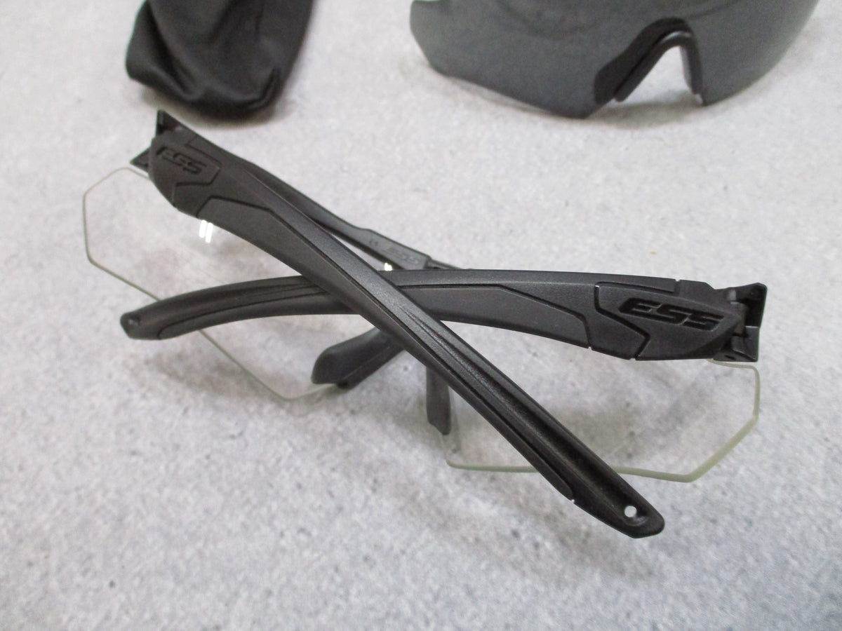 ESS Crossbow Black Safety Glasses Clear Smoke Lenses Hard Case Pouch Used