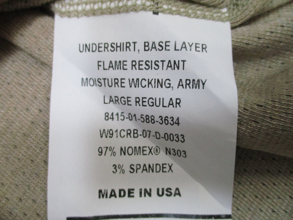 Peckham USGI Nomex FR Base Layer Shirt Large Regular Tan Army Undershirt New