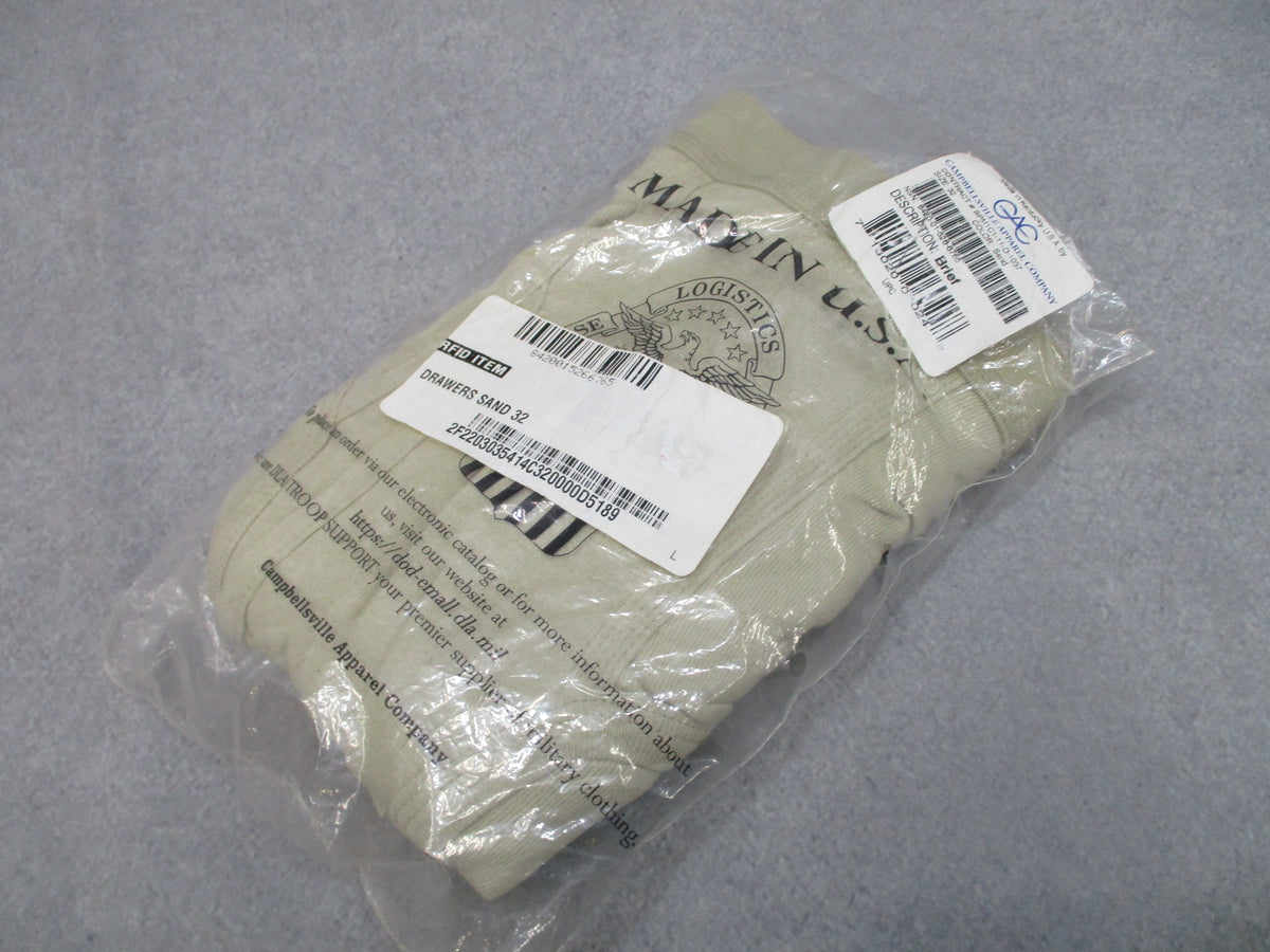 USGI CAC Sand Cotton Briefs Underwear Size 32 3 Pack USA Made Military NOS