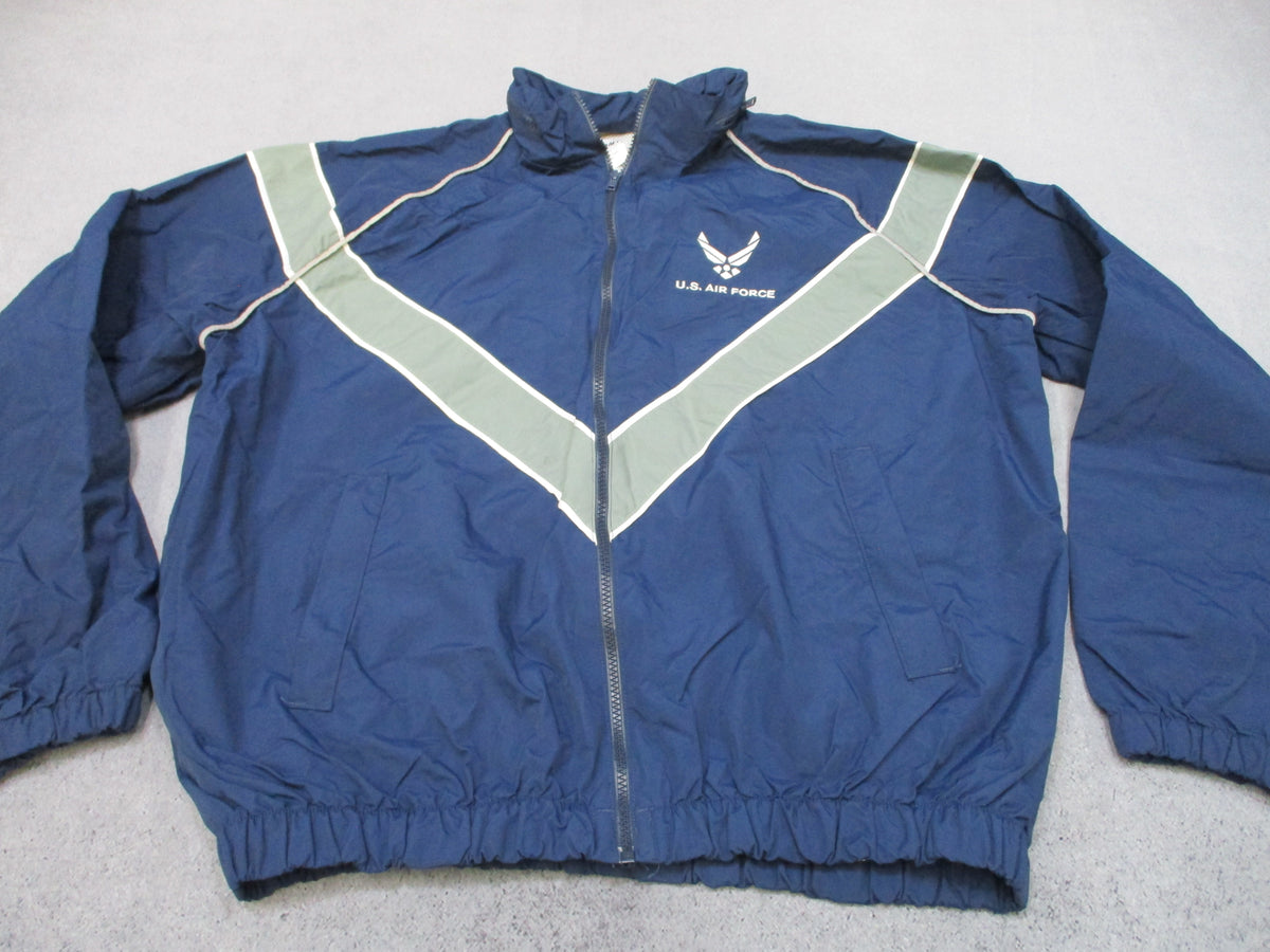 USAF Skilcraft PTU Jacket Large Regular Blue Reflective Hooded Windbreaker