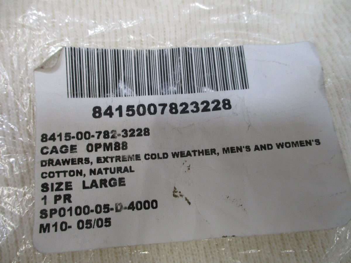 USGI Cotton Thermal Long Johns Large White Extreme Cold Weather Drawers NOS
