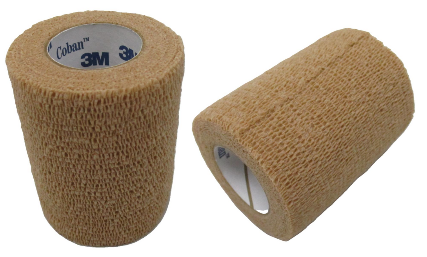 2-pack of 3M Coban self-adherent wrap in tan, 3 inches by 5 yards, showcasing flexible stretch tape.